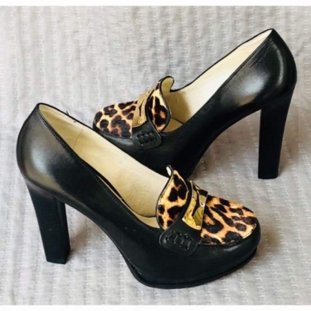 Michael Kors Black Leather Leopard Tierlyn Shoes 7